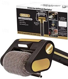 abordables -Limpiador eléctrico inalámbrico recargable para parrillas, 350 rpm, rodillos de acero inoxidable, luz LED, apto para lavavajillas, para parrillas de gas/carbón.