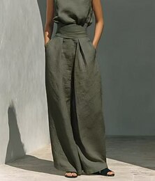 baratos -Mulheres Conjuntos correspondentes Sem Manga Tecido Elegante Casual Diário Formal Preto Rosa Azul Céu Verão Ajuste Largo