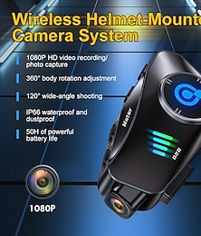 お買い得  -q28 バイク用ヘルメットカメラ、1080p HD ワイヤレスアクションカム、バッテリー寿命50時間、120°広角、360°回転可能、IP66防水ヘルメットカムコーダー（ライディングダッシュカム用） &スポーツ