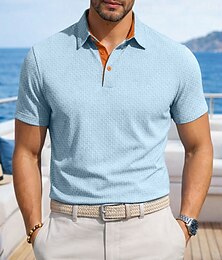 cheap -Men's Textured Waffle Knit Polo Shirt Casual Business Classic Short Sleeve Fashion Modern Solid Color Textured Quick Dry Buttons Summer Spring Regular Fit Blue Black White Navy Blue Green Textured