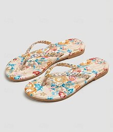 olcso -női bohém virágmintás flip-flop papucsok - trópusi nyári strandszandálok fonott pántokkal &Élénk virágminták szigetlakó nyaraláshoz &medence melletti pihenőhely