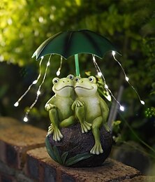 お買い得  -屋外用ソーラー防水樹脂製カエルカップルの置物ランプ（傘付き）、庭、庭、芝生、通路、パティオ用装飾LED杭ライト – 景観照明