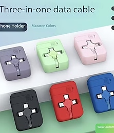 abordables -Paquete de 2 cables de carga retráctiles 3 en 1 con soporte para teléfono, cable de carga USB múltiple para iPhone, tipo C, micro USB, cable de carga portátil de viaje sin enredos en colores macaron