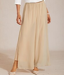 baratos -Mulheres Perna larga Elegante Comprimento total Cintura Média Côr Sólida Tecido Multi Camadas Com Stretch Diário Trabalho Formal Mink Verão Primavera Outono Ajuste Largo