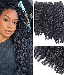 abordables -3 Paquets Tissage de cheveux Cheveux Brésiliens Bouclé Ondulation naturelle Ondulé Extensions de cheveux humains Cheveux Naturel humain Tissage Cheveux Humain 8-28 pouce Noir Naturel Prolongation