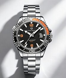 preiswerte -Luxuriöse Herren-Taucheruhr aus Edelstahl, Quarzwerk, schwarz-orange, drehbare Lünette, wasserdicht, Sportuhr mit Datumsanzeige, modisches Schmuckgeschenk für ihn, Ehemann