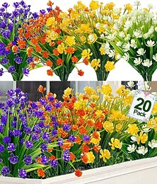 abordables -20 bouquets de fleurs artificielles pour l'extérieur, camélias d'été et de printemps, fausses fleurs en plastique, résistantes aux UV et inaltérables, pour la décoration de jardins, porches et