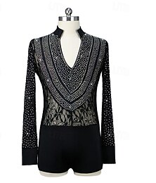 abordables -justaucorps de danse latine pour homme - orné de strass de luxe &chemise de bal de scène en dentelle florale