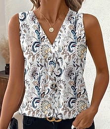preiswerte -Damen Tank Top Blumen Grafik Elegant Vintage Stilvoll Ärmellos V Ausschnitt Normale Oberteile Lässig Täglich Blau Orange Khaki Sommer Frühling