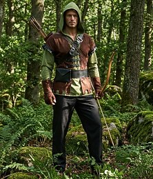 お買い得  -中世 ルネッサンス パンツ ベスト シャツ 長袖 エルフ Ranger 仮装 男性用 ファンタジー ハロウィーン カーニバル マスカレード ルネッサンスフェア LARP レトロテーマパーティー 成人 ベスト シャツ パンツ オールシーズン