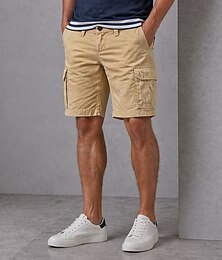 お買い得  -男性用 カーゴパンツ カーゴショーツ ショーツ カジュアルショーツ ポケット 弾性ウエスト 平織り 履き心地よい 膝丈 カジュアル アウトドア ストリートウェア ファッション ストリートファッション カーキ色 伸縮性なし
