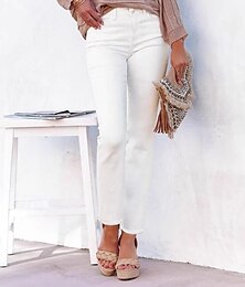 preiswerte -Damen Gerade Hosen Urlaub Basic Knöchellang Mittlere Taille Komfort Hohe Elastizität Täglich Weiß Sommer Frühling Normale Passform