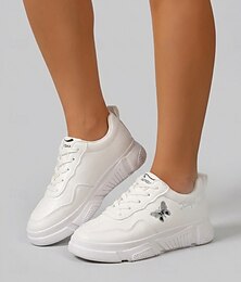 abordables -Baskets blanches décontractées pour femmes avec broderie papillon – chaussures de marche légères à lacets, chaussures de sport tendance pour les voyages, les promenades en extérieur et le quotidien