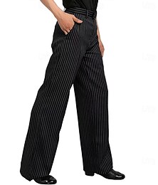 abordables -Pantalon de danse latine rayé pour homme - pantalon à rayures fines, taille haute et jambes larges pour salsa, cha-cha-cha & performance