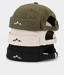 preiswerte -Herren-Dockermütze aus Polyester, verstellbare, randlose Kappe mit gesticktem Bergmotiv in verschiedenen Farben für Reisen, Outdoor-Sport, Freizeitkleidung und Urlaubs-Looks