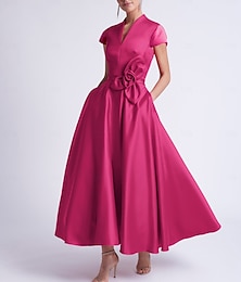 economico -Linea ad A Lunghezza Tè Abiti da Cocktail Abiti da festa Abiti per invitati a matrimoni Elegante Senza Maniche Scollo a V Cocktail party Tasca Raso con Fiocco/Fiocchi