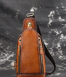 cheap -Men's Full-Grain Leather Sling Bag, Multi-Compartment Large Capacity Crossbody Bag with Adjustable Strap, Stylish Coffee and Brown Colors for Casual Daily Use, Commute, and Business Travel