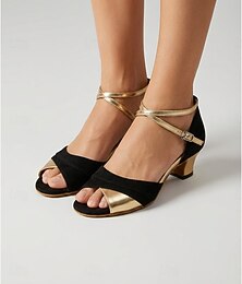 halpa -naisten musta &Kultaiset latinalaisamerikkalaiset tanssikengät, avoimet kärjet, ristiremmit, matalakorkoiset harjoituskengät salsaan, tangoon ja tanssiaisiin &koulutus