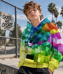 זול -בנים תלת מימד גראפי גיאומטרי קפוצ'ון Pullover שרוול ארוך הדפסת תלת מימד קיץ אביב ספורט אופנתי סגנון רחוב ילדים 4-12 שנים עם קפוצ'ון קזו'אל יומי בָּחוּץ רגיל