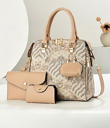 abordables -Conjunto de bolso de mano de piel sintética con bordado para mujer, conjunto multicolor de 3 piezas para madre e hija, ideal para fiestas, trabajo, desplazamientos diarios y para lucir elegante a