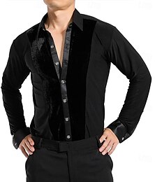 abordables -Chemise de danse de salon latine pour homme - Haut de performance à manches longues, coupe ajustée, empiècements en velours, idéal pour la compétition