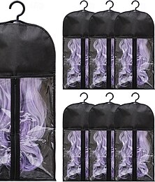 halpa -6 kpl hiustenpidennysten pidikkeitä - peruukkien säilytyspussit ripustimella useille peruukeille, pölytiivis, ihanteellinen hiustenpidennyksille &lisävarusteet