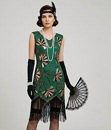 abordables -Années Folles Années 1920 Rétro Vintage Mi-long Robe Charleston Gants Collier Sans manches Gatsby le Magnifique Charleston Paillettes Col en V Déguisement Femmes Halloween Carnaval Soirée & Fête