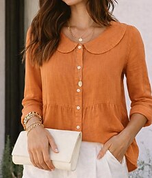 economico -Per donna Camicia Camicia casual Camicia con Bottoni Bottoni Tinta unica Semplice Vacanza Moda Quotidiano Collare Peter Pan Top Regolari Abbigliamento casual alla moda Spiaggia Ferie Nero Bianco