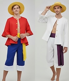 billiga -Havsäventyrare Solguden Luffy Stråhattpirat Animé Byxa Hattar Kläder Cosplay-kostymer Halloween Karnival Prestanda Topp Byxor Skärp Till Herr Pojkar Barn Vuxna