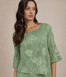 economico -Per donna Camicia di Pizzo Blusa Top Eleganti Top in chiffon Orlo asimmetrico Tinta unica Floreale Grafico Elegante Essenziale Casual Mezza Manica Manica a Volant Scollo a Barca Top lunghi Quotidiano