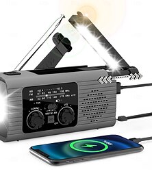 זול -רדיו חירום 4000mah סולארי ידני AM/FM/NOAA רדיו מזג אוויר נייד עם מטען לטלפון, פנס LED, מנורת קריאה, אזעקת SOS, שקע אוזניות לחירום פנימי וחיצוני, טעינה ב-USB