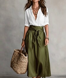 abordables -Femmes Jupe Ensembles manche longue Col de chemise Couleur Unie Mode Streetwear Occasionnel Quotidien Extérieur Noir Marron Vert Été Coupe régulière
