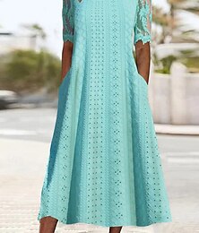 economico -Per donna Abito Midi Abito Estivo Abito con occhielli Elegante Moda Moderno Spiaggia Vacanza Ferie Vestibilità regolare Semplice Manica Corta All'americana Blu Estate Primavera