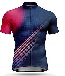 voordelige -Heren Wielrenshirt Gestreept Korte mouw Fietsen Shirt Kleding Bovenlichaam met 3 achterzakken UV-bestendig Sneldrogend Met zakken Rits Aan De Voorzijde Sport Donker Marine Paars Oranje Kleding