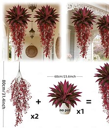 economico -Set di 3 pezzi di lussuose piante artificiali pendenti di alta gamma, di colore rosso-violaceo, con foglie verdi realistiche, senza necessità di manutenzione, a lunga durata, ideali per decorazioni