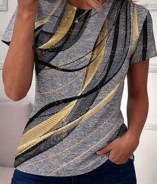 preiswerte -Damen T Shirt Farbblock Druck Grafik Abstrakt Geometrie Vintage Mode Stilvoll Kurzarm Rundhalsausschnitt Lange Oberteile Lässig Täglich Wochenende Asche Salbeigrün Weiß Sommer Frühling