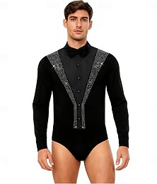 abordables -Justaucorps de danse latine pour homme - justaucorps à strass et nœud papillon pour la compétition & scène