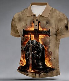 ieftine -Bărbați Σταυρός Tricouri polo Manșon scurt Tricouri de polo Cămăși cu guler Casual În aer liber Purtare Zilnică Imprimare 3D Nasturi Vară Primăvară Maro