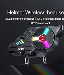 お買い得  -y70 バイクヘルメット用 Bluetooth ヘッドセット、RGB ライトモード搭載ワイヤレス通信システム、CVC ノイズリダクション、IP67 防水、デュアル電話接続、音声アシスタント対応