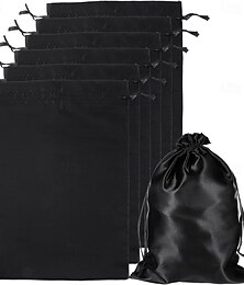 halpa -10 kpl peruukkipusseja satiinisella kiristysnyörillä, mustat silkkiset hiussäilytyspussit useille peruukeille, hiusnippuille ja pidennyksille