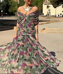 abordables -Femmes Robe Midi Robe en Chiffon Robe de Soirée Robe de Cocktail Robe d'invité de mariage Élégant Mode Moderne Plage Soirée Coupe régulière Uni Sans manches Col ras du cou Bretelles Col en V Bleu