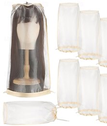 abordables -Lot de 6 pochettes de rangement pour perruques, ajustables et munies d'un cordon de serrage, idéales pour les voyages et pour protéger vos perruques de la poussière et de la saleté.