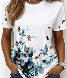 お買い得  -女性用 Tシャツ プリント フラワー グラフィック 植物 ボヘミア ハワイアン スタイリッシュ 半袖 クルーネック ラウンドネック レギュラートップス カジュアル 日常 ホワイト 白2 白3 夏 春 秋