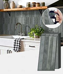 levne -20 ks 3D samolepicích samolepek na zeď s imitací dlaždic, 24,6x12 cm šedý dlouhý proužek s dekorativním vzorem, odnímatelné samolepky na zeď do kuchyně, ložnice, obývacího pokoje, renovace stěn, sada