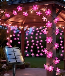 preiswerte -Solarbetriebene, transparente Kirschblütenlichterkette, 5 m, 20 LEDs, rosa, für Gartenbeleuchtung, Innenhöfe, Gärten, Balkone, Terrassen, Büsche, Hochzeitsdekoration, 1x