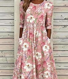 preiswerte -Damen Midikleid Etui-Kleid T-Shirt-Kleid A Linie Kleid Sommerkleid Urlaub Lässig Boho Täglich Sommerkleid Frühlingskleid Normale Passform Blumen Grafik Kurzarm Rundhalsausschnitt Blau Rosa Sommer