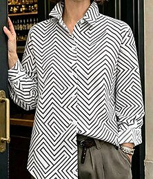 economico -Per donna Camicia Blusa Bottoni Grafico Geometrico Elegante Classico Moderno Manica Lunga Colletto a Camicia Top Regolari Casuale Quotidiano Ferie Blu Bianco Viola Arancione Estate Primavera