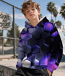 ieftine -Băieți 3D Grafic Geometric Hanorac cu Glugă Pullover Manșon Lung Tipărire 3D Vară Primăvară Sport Modă Șic Stradă Copii 4-12 ani Capișon Casual Zilnic În aer liber Fit regulat