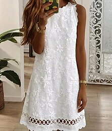 economico -Per donna Mini abito Abito Boho Abito in Pizzo Vestito Estivo Abito Bianco Elegante Moda Quotidiano Spiaggia Vestibilità regolare Floreale Senza Maniche Girocollo Bianco Estate Primavera