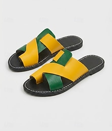 economico -sandali da donna gialli con cinturini incrociati - eleganti sandali aperti, design trendy a blocchi di colore per le gite estive, le giornate in spiaggia, l'uso quotidiano e le vacanze
